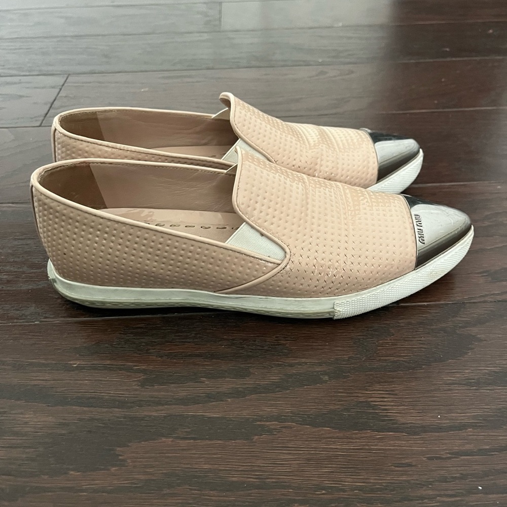 Miu Miu pointy steel toe sneakers, nude